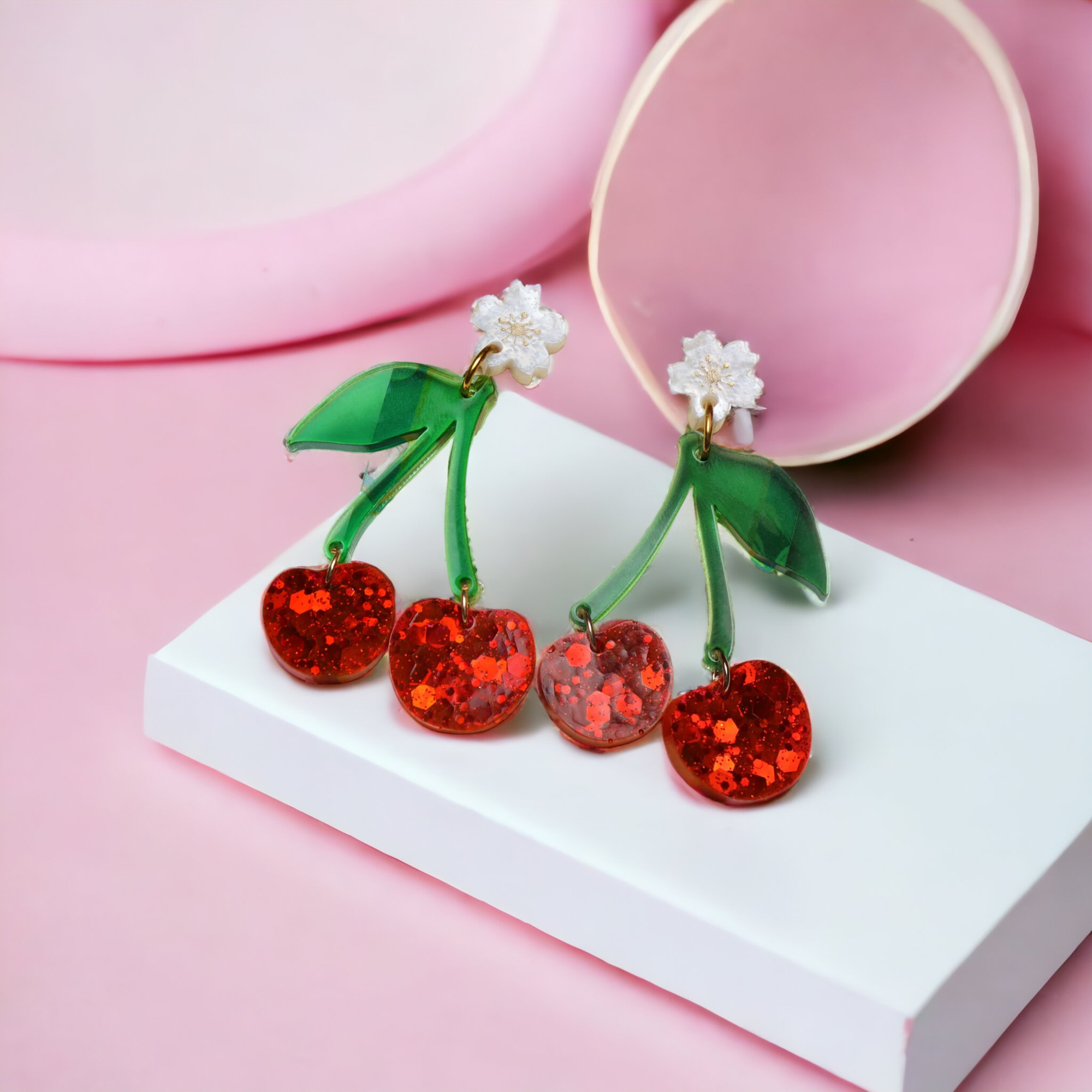 Cherry resin earrings deals