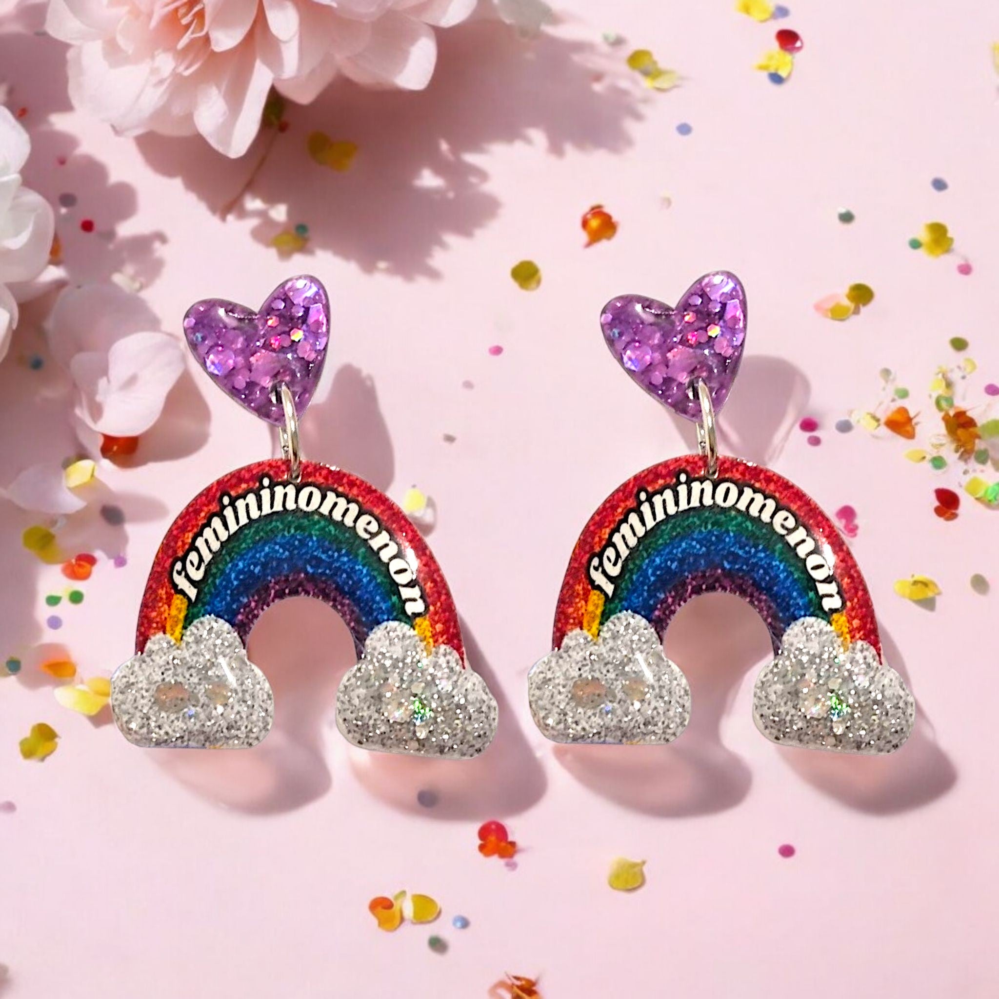Rainbow glitter earrings deals