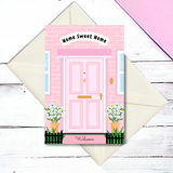 'Home Sweet Home' pastel pink front door new home card