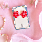 Red and Pink Chequered Flower Stud Earrings
