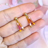 Orange, Pink, and Gold Tiny Summer Dangle Earrings