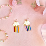 Gold Dainty White Rainbow Bead Earrings
