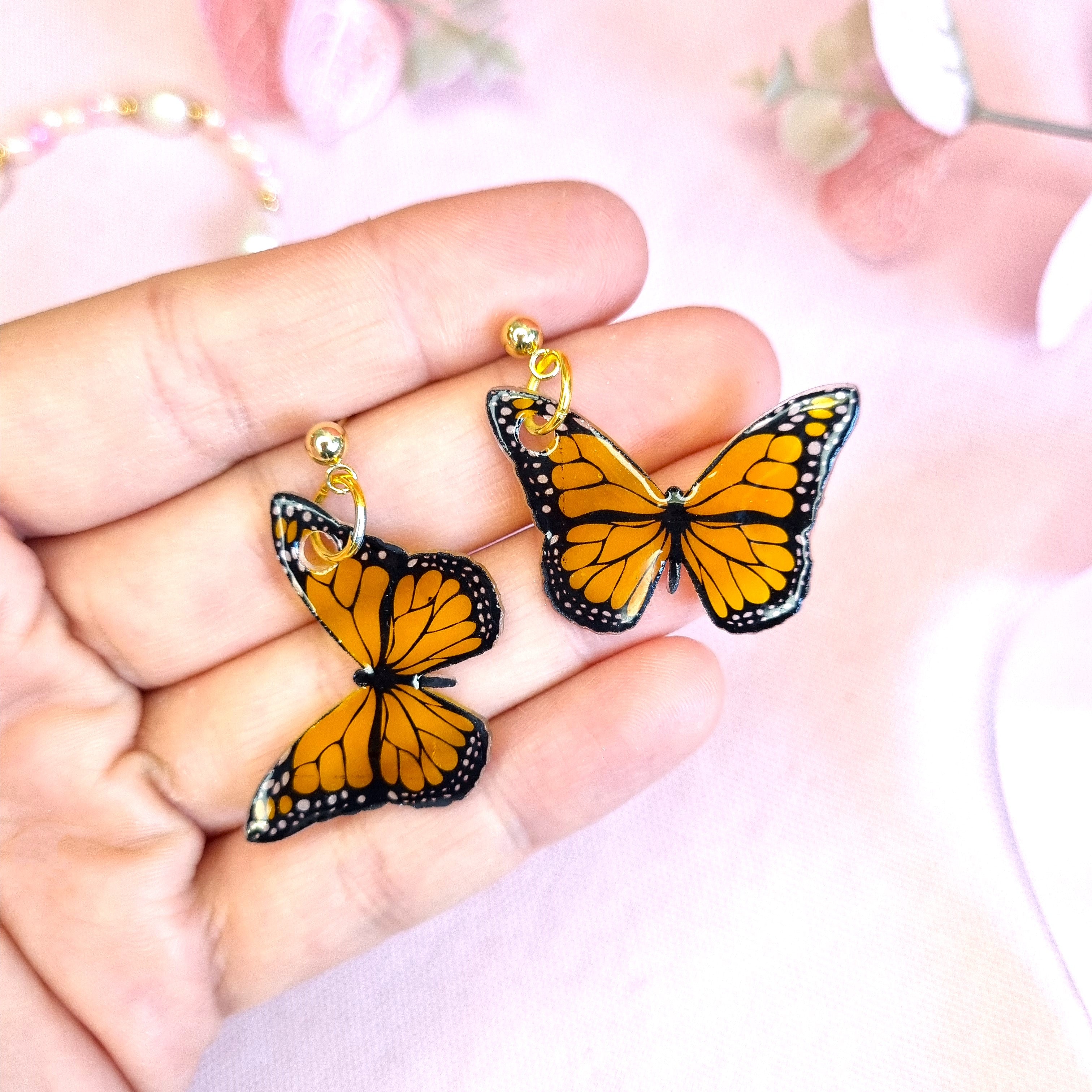 Yellow and Black Butterfly Dangle Earrings