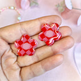 Red and Pink Chequered Flower Stud Earrings
