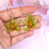 Green Orchid Flower Earrings