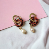 Gold Tortoise Shell and Freshwater Pearl Hoop Earrings