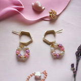Hexagon Pink Shimmering Hoop Earrings