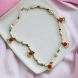 Red Tulip and Pearl Necklace