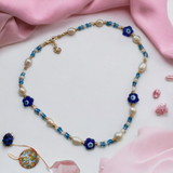 Blue Evil Eye and Pearl Necklace