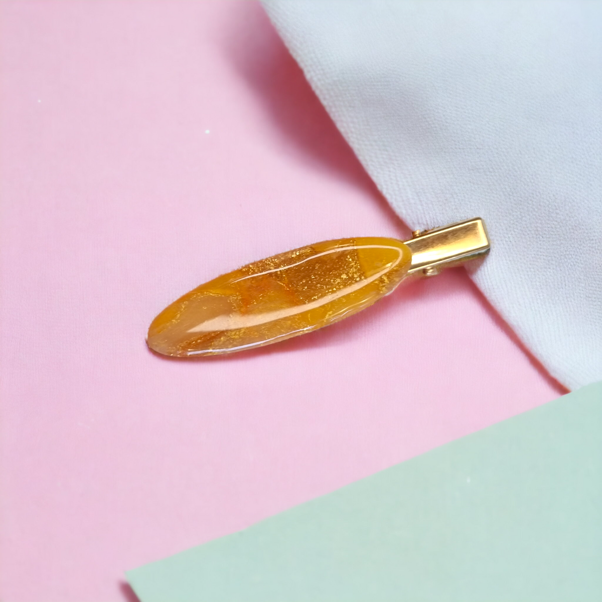 Small Crystal Effect Amber and Gold Hairclip