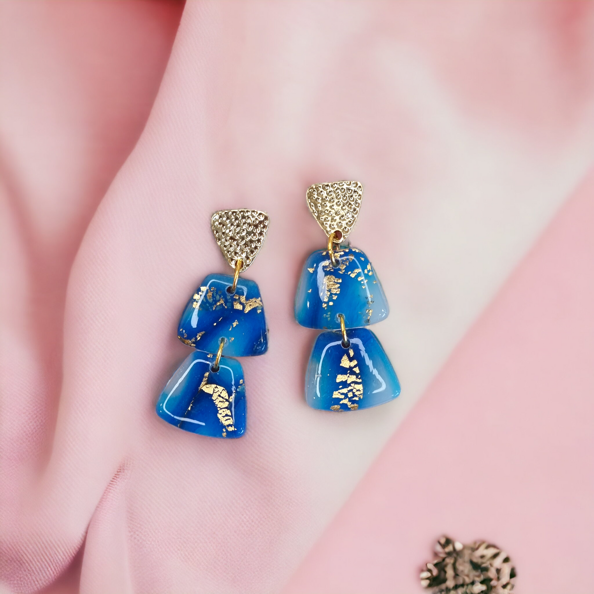 Statement Blue and Gold Crystal Effect Earrings