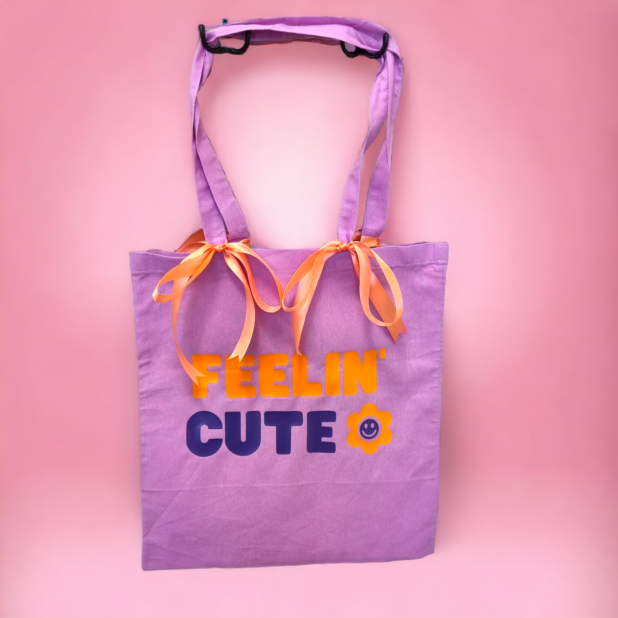 Purple Long Handle Double-Sided 'Feelin' Cute' Tote Bag