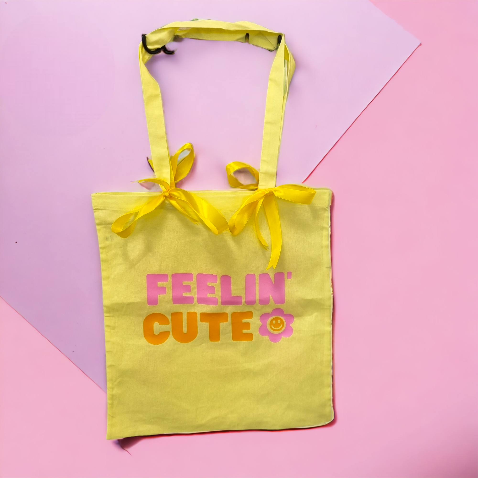Yellow Long Handle Double-Sided 'Feelin' Cute' Tote Bag
