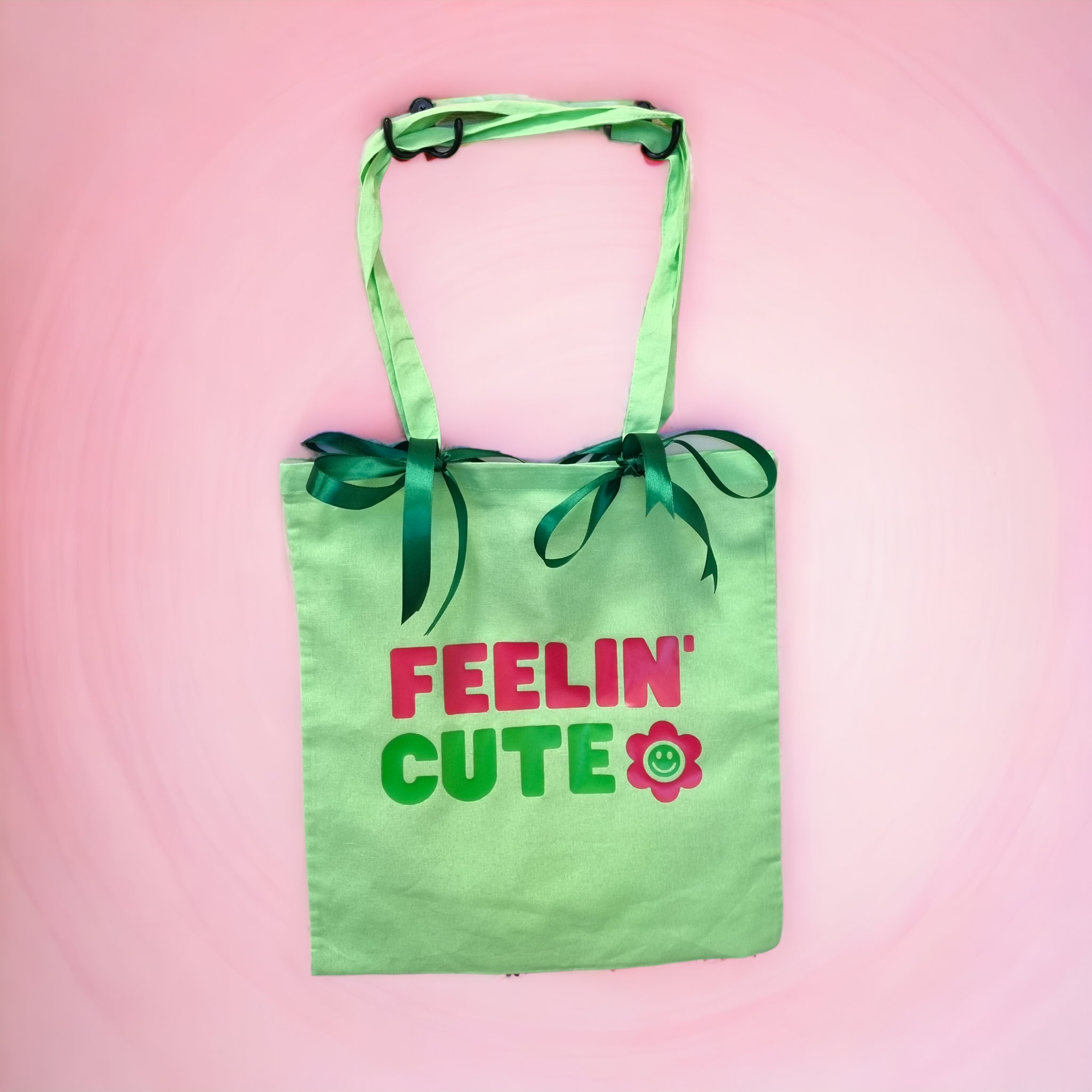 Green Long Handle Double-Sided 'Feelin' Cute' Tote Bag