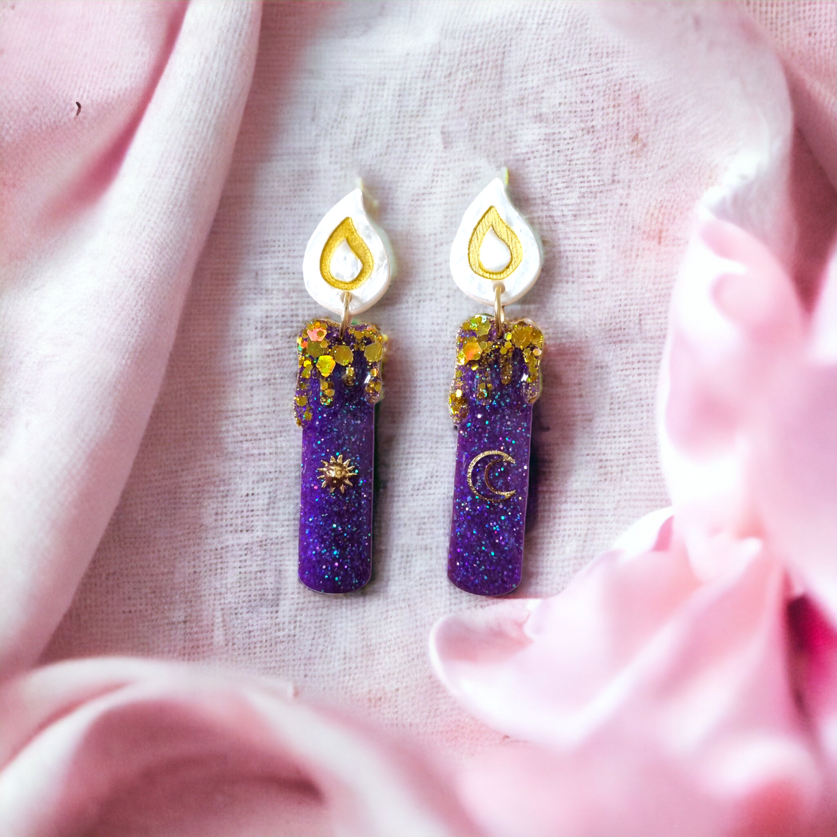 Large Halloween Purple Candle Dangle Earrings