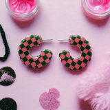 Funky Pink and Green Wiggle Hoop Medium Sized Earrings