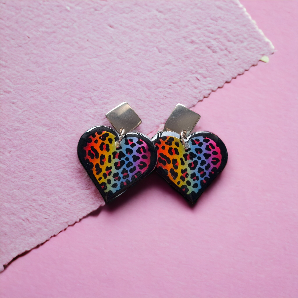 Colourful Leopard Print Heart Dangle Earrings