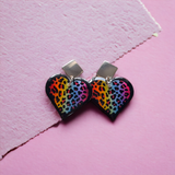 Colourful Leopard Print Heart Dangle Earrings