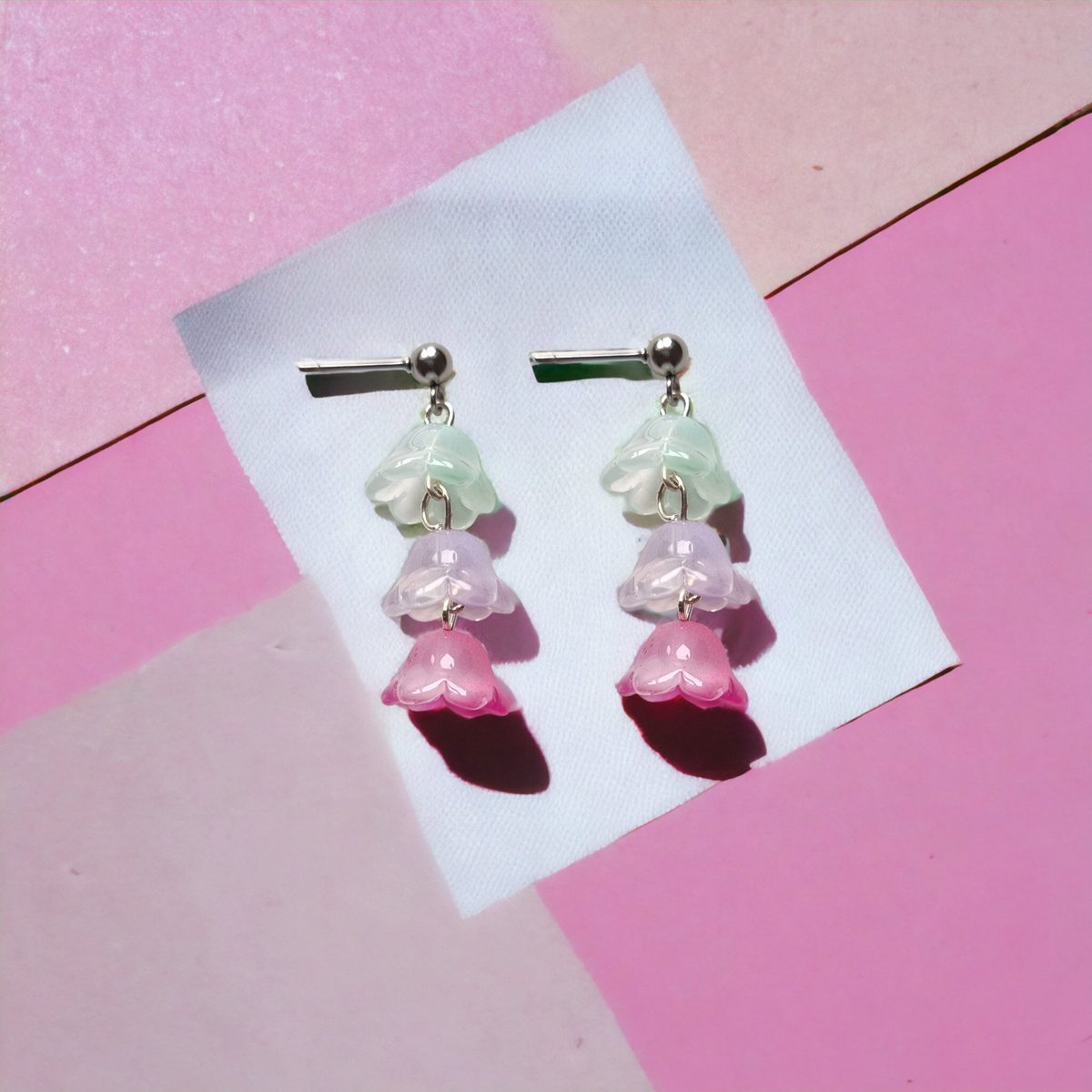 Trio Pastel Glass Silver Dangle Earrings