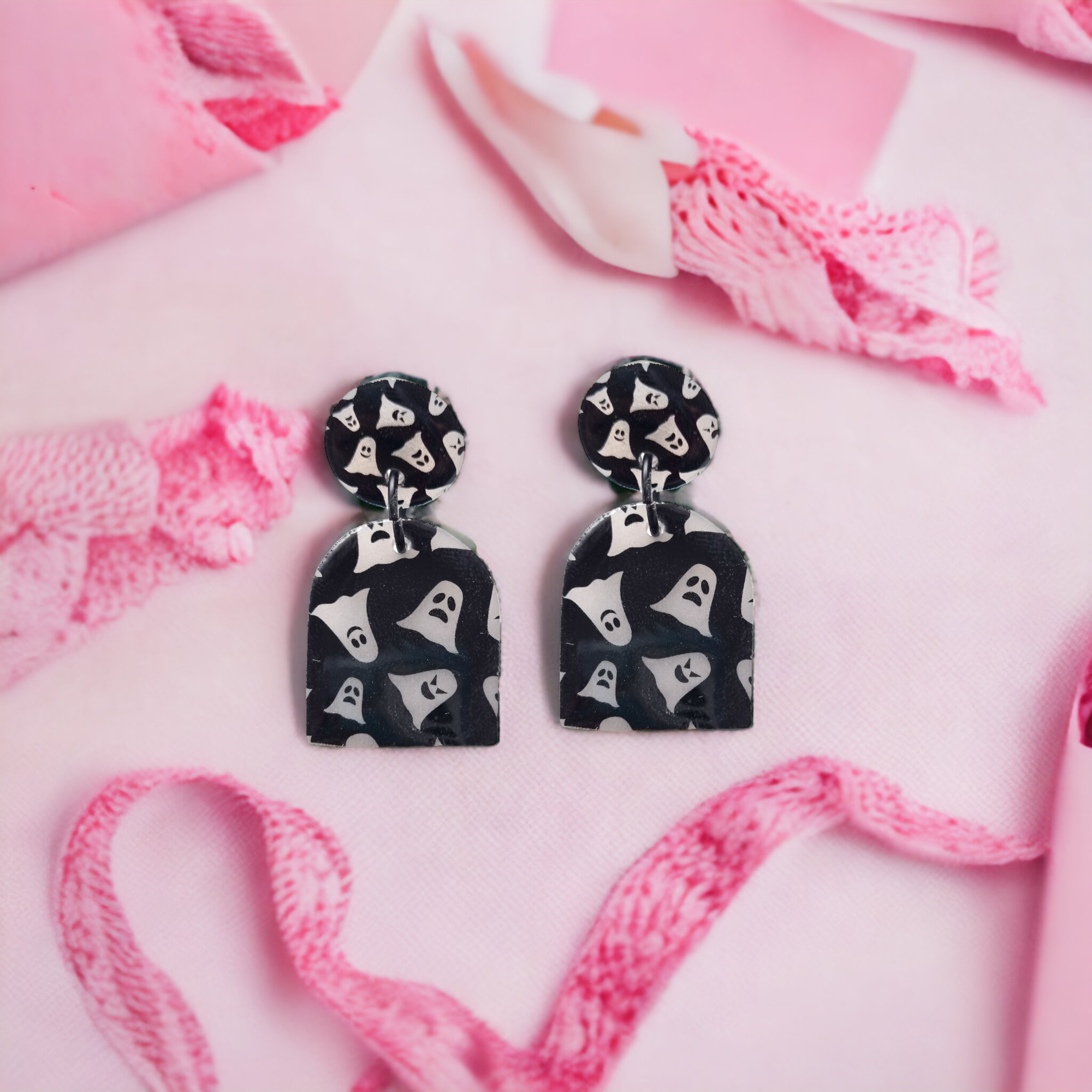 Black and White Ghosts Halloween Earrings