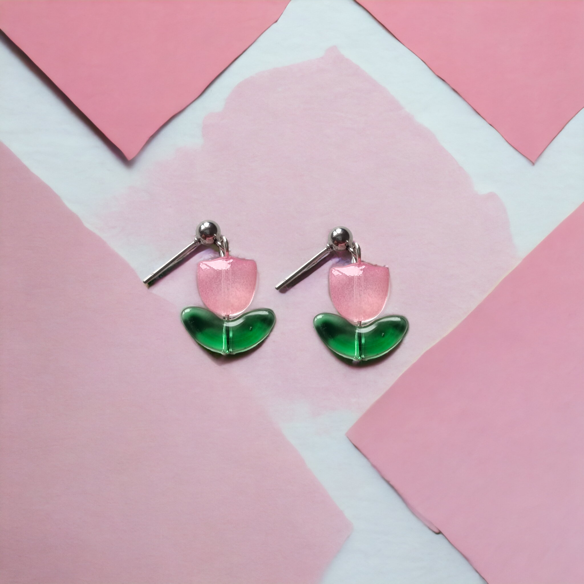 Dainty Pastel Pink Tulip Earrings