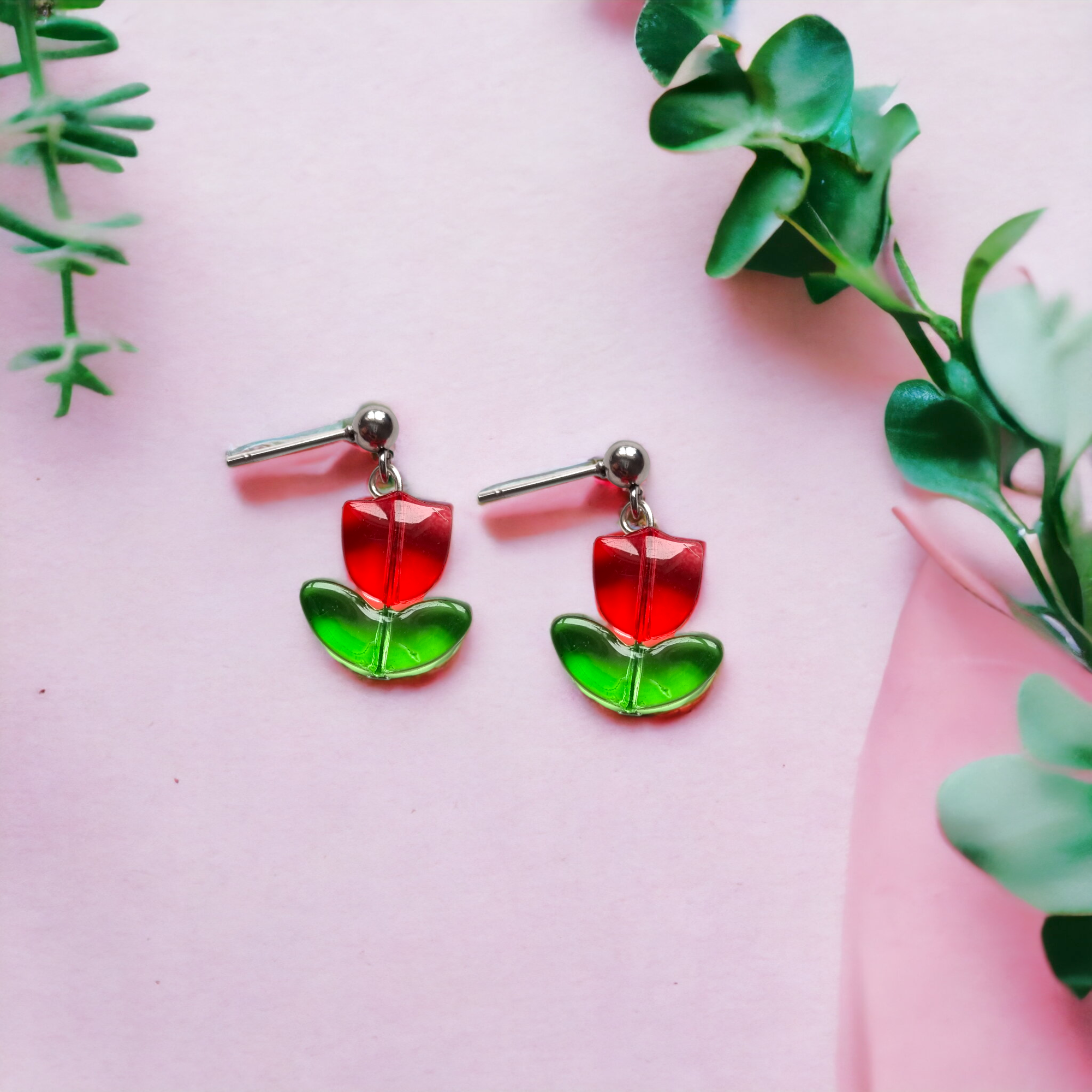Dainty Red Tulip Earrings