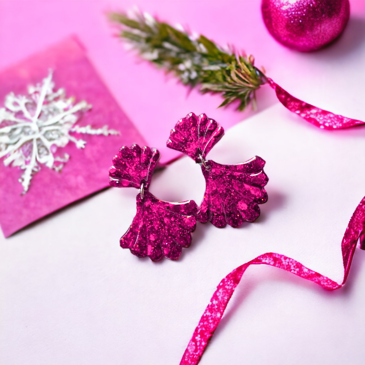 Art deco pink glitter earrings