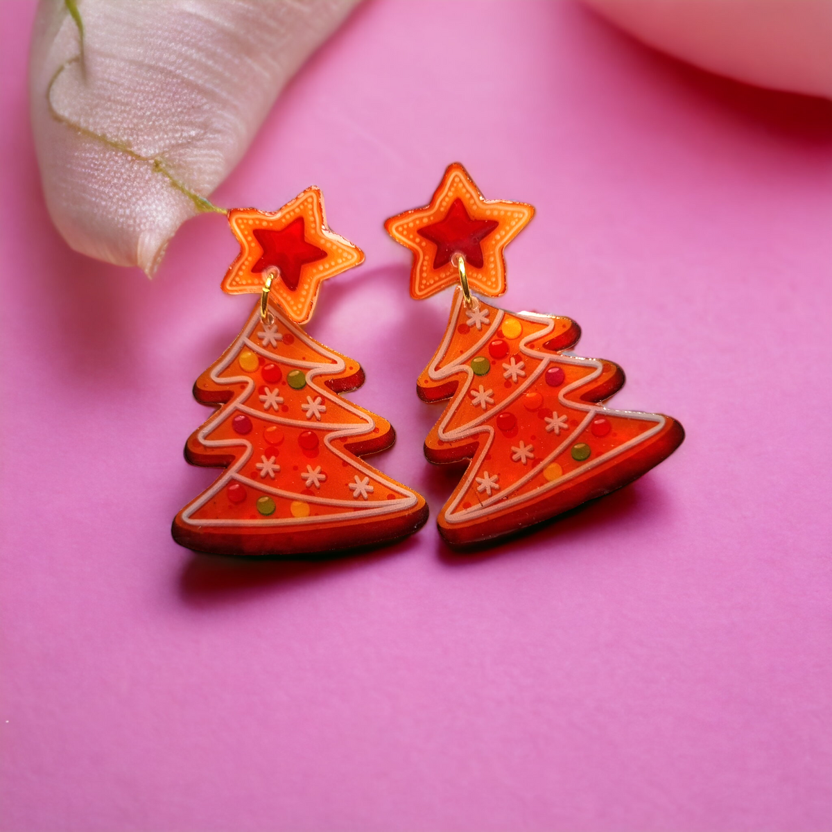 Large gingerbread christmas tree dangle earrings
