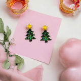Mini gold star Christmas tree stud earrings
