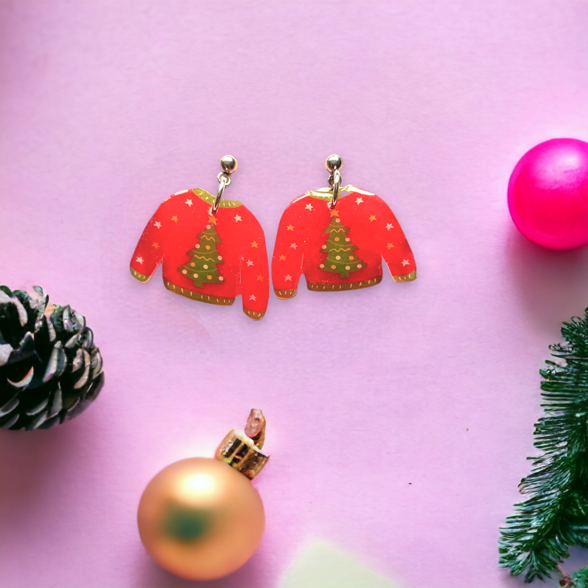 Christmas tree jumper dangle earrings