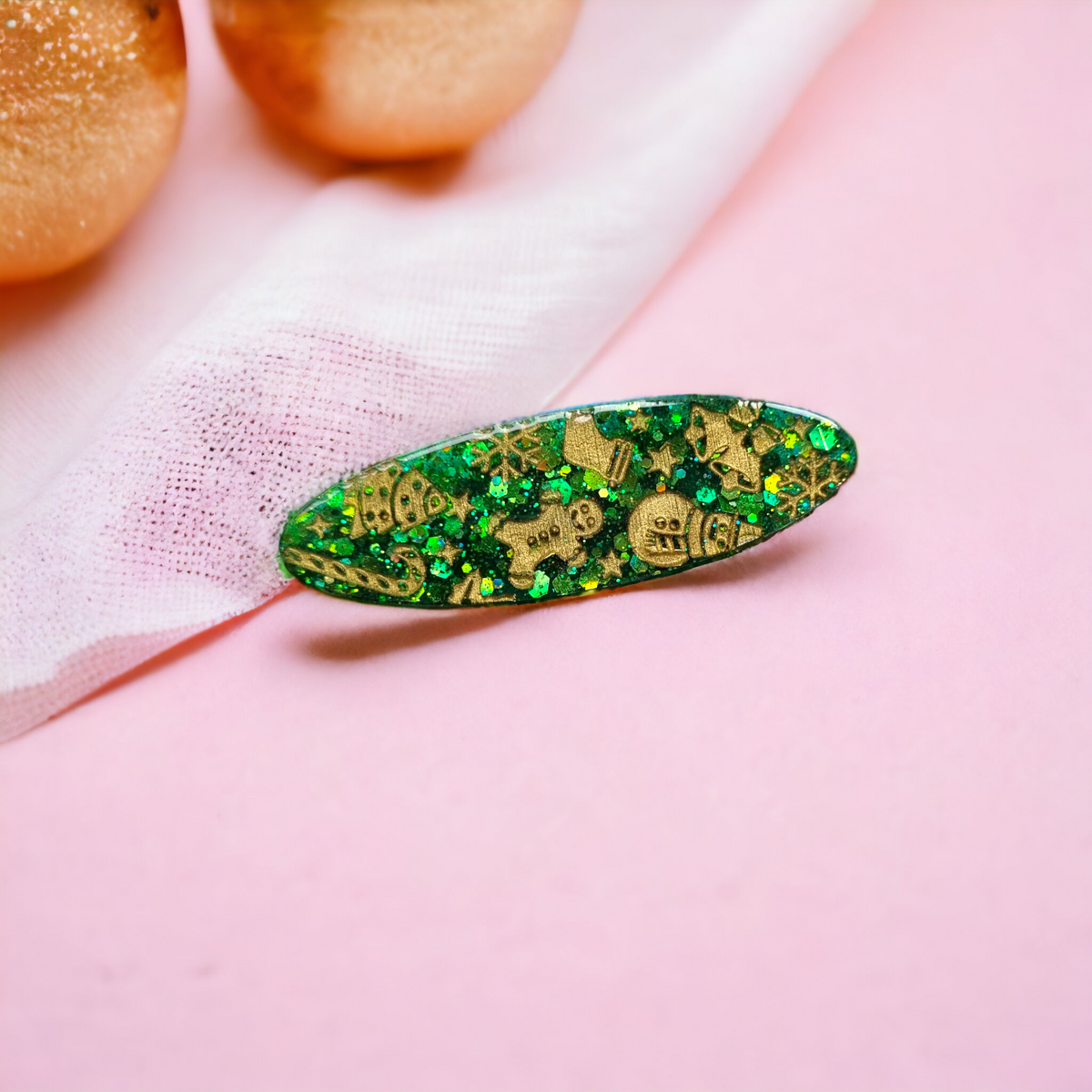 Festive Green Glitter Large Hairclip