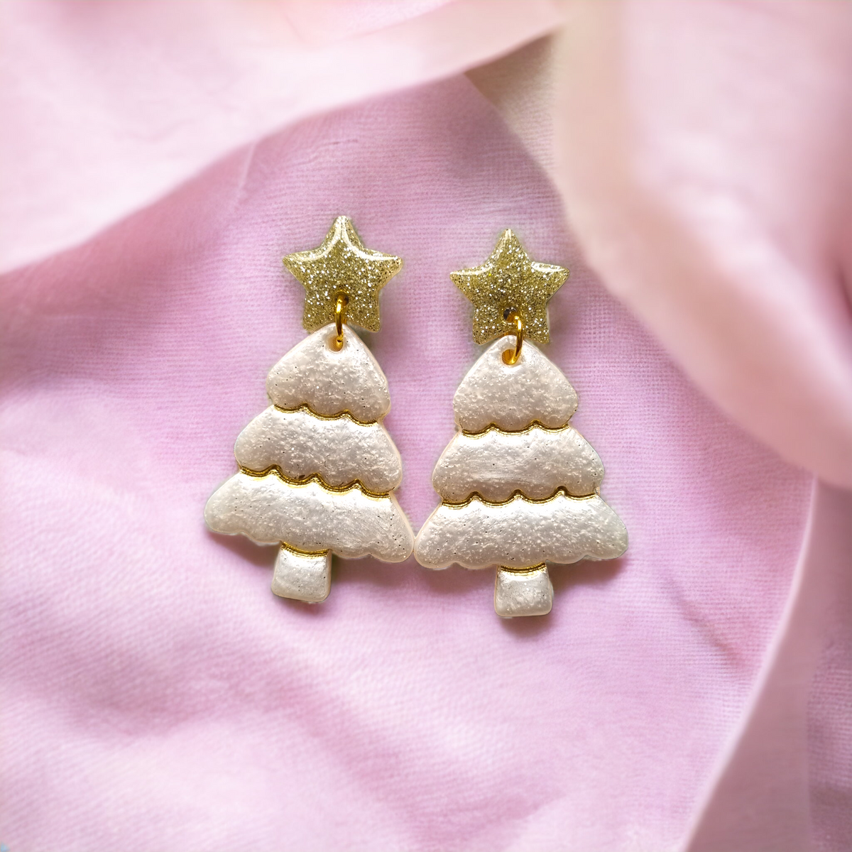 Large white 3D Christmas tree dangle earrings