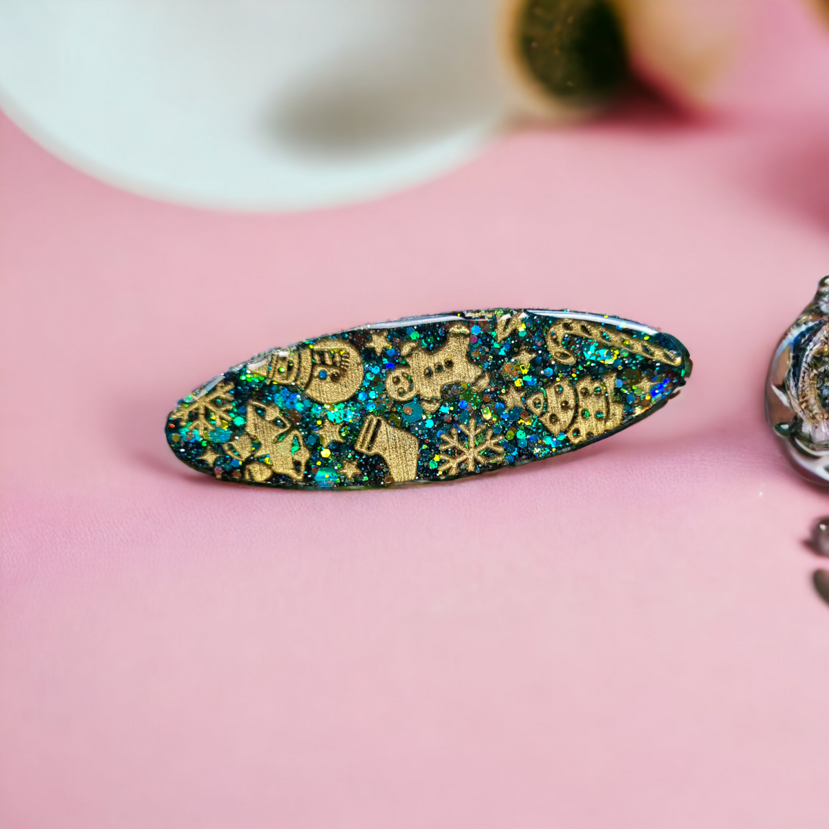 Festive Turquoise Glitter Large Hairclip