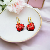 Red and Pink Bow Large Heart Chocolate Box Hoop Earrings