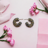 Mini Black and Blue Floral hoop Earrings