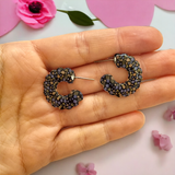 Mini Black and Blue Floral hoop Earrings