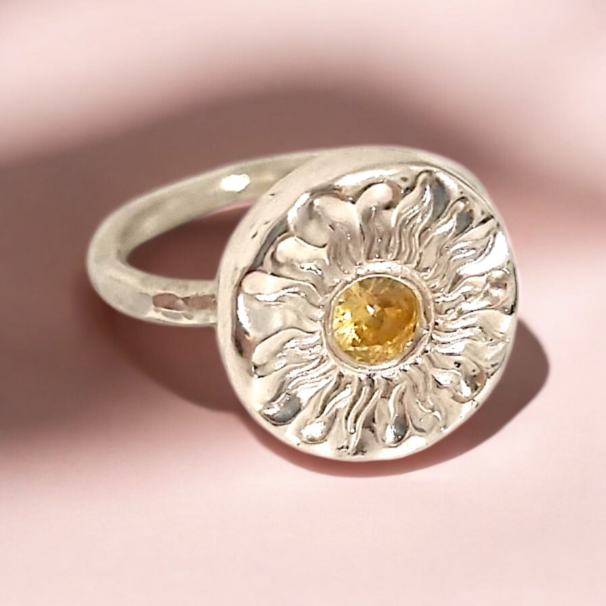 Sun Circle Ring with yellow cubic zirconia