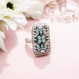 Rectangular Green Mosaic Chunky Ring