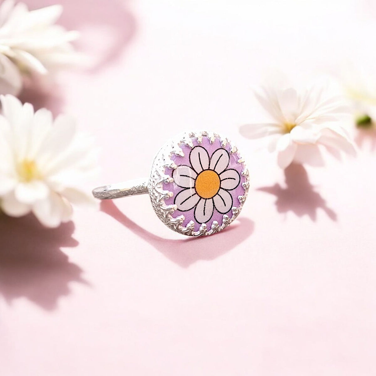 Pink Daisy Medium Sized Ring