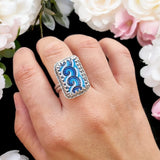 Rectangular Blue Mosaic Chunky Ring