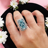Rectangular Green Mosaic Chunky Ring