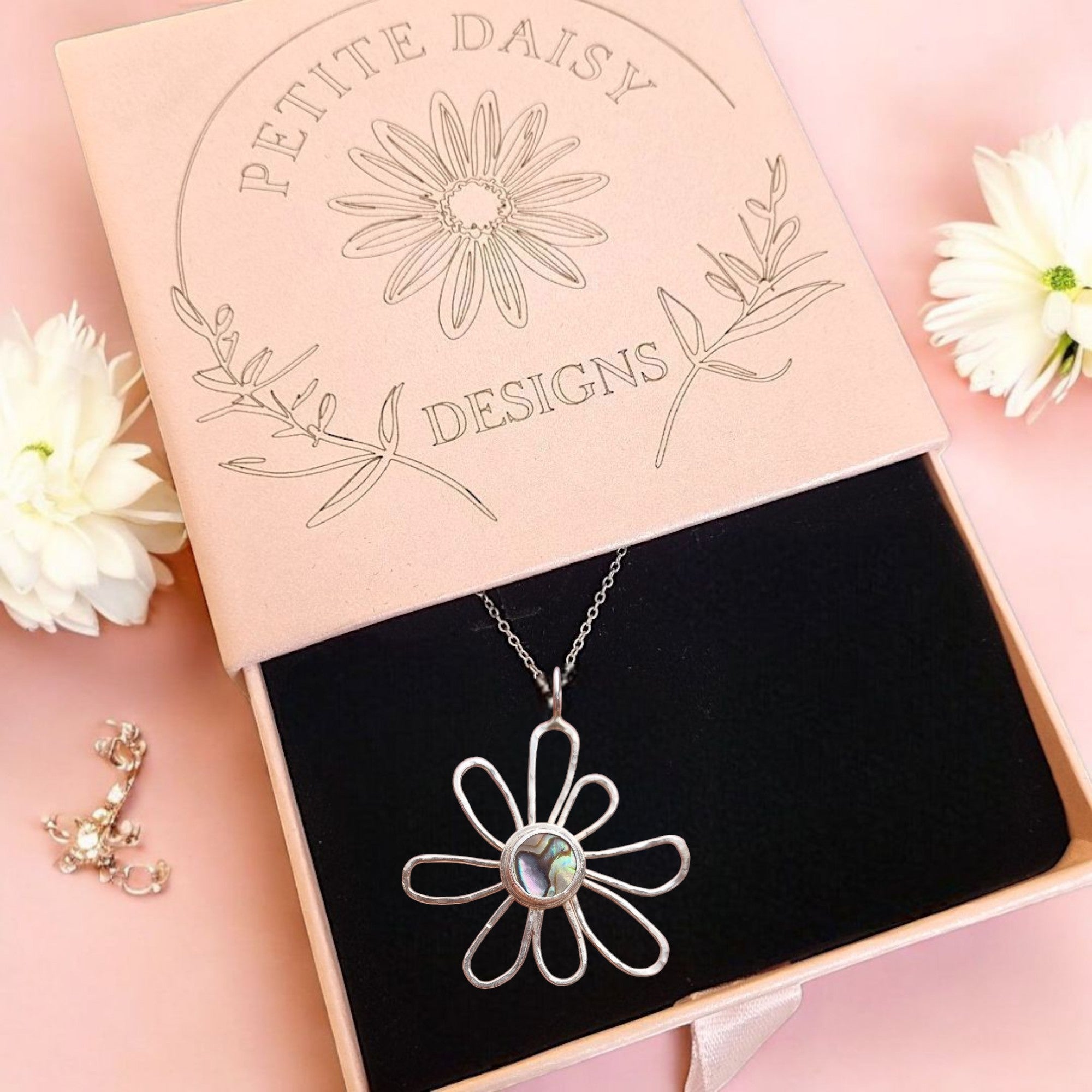 Large Flower and Abalone Shell Pendant Necklace