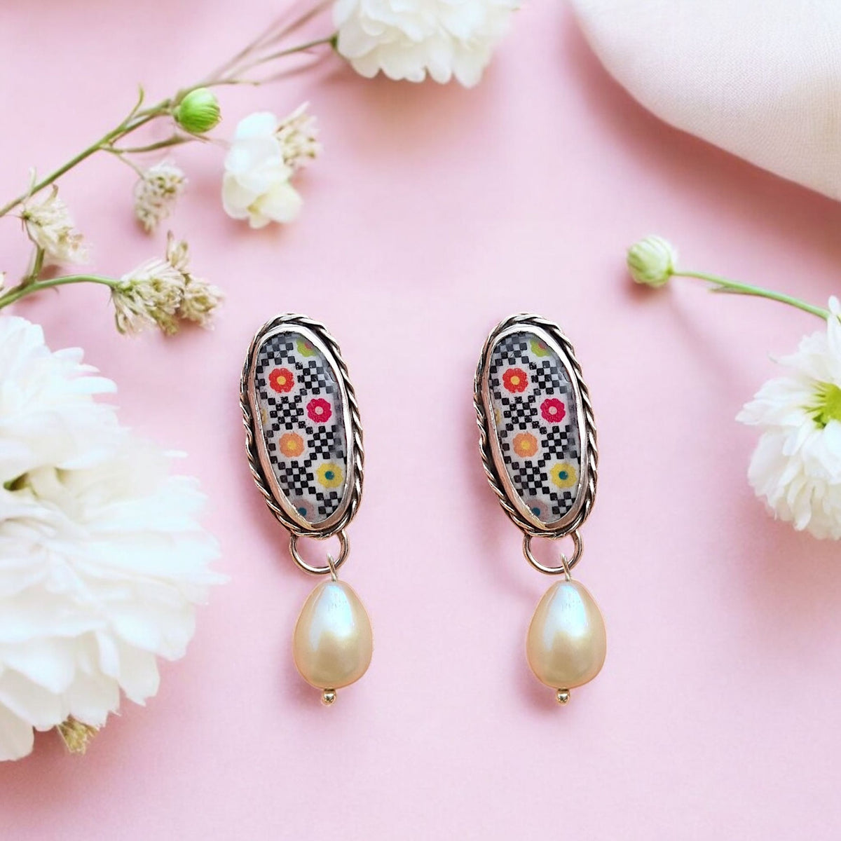 Statement Colourful Flower Retro Style Earrings