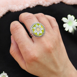 Chunky Green Daisy Ring