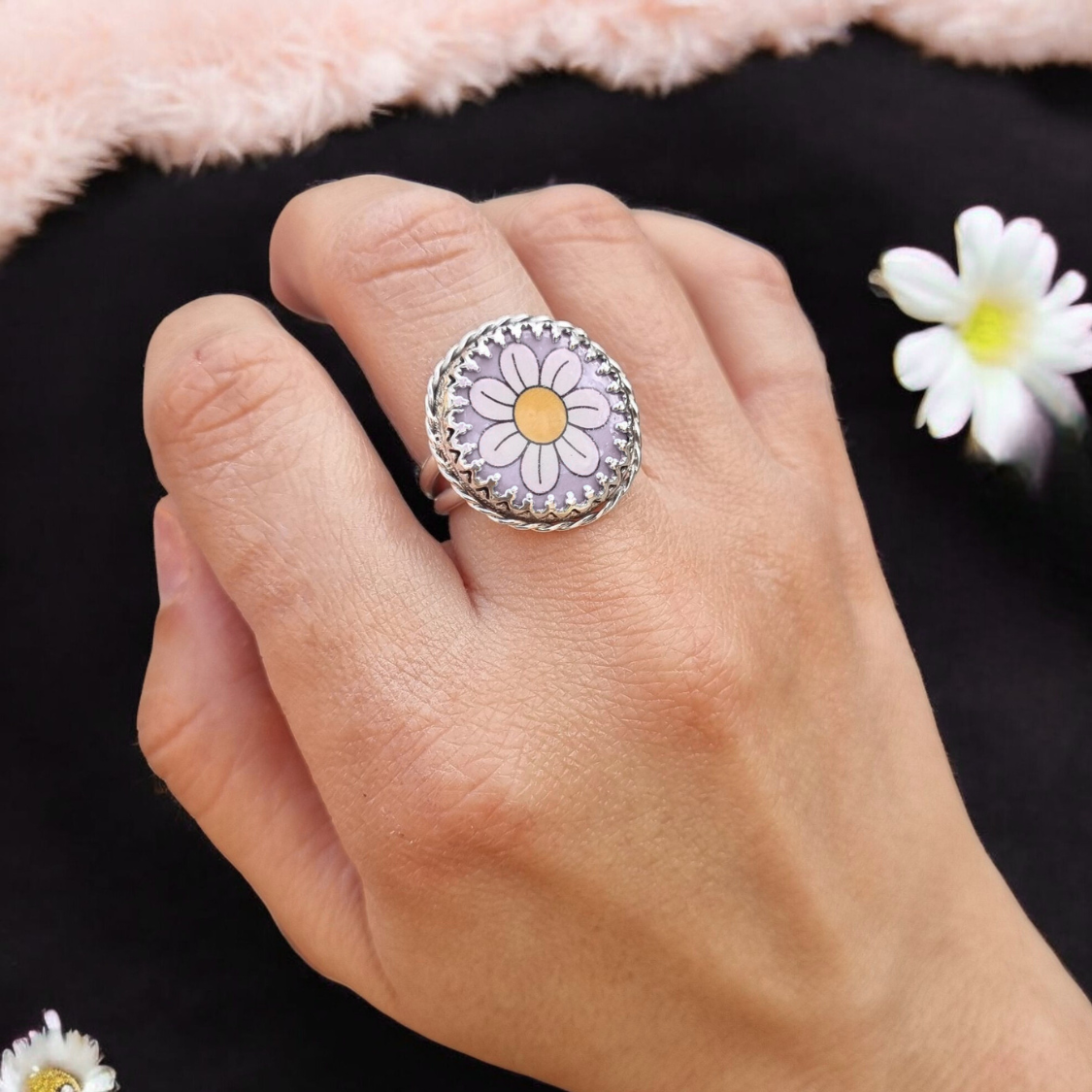 Chunky Pink Daisy Ring