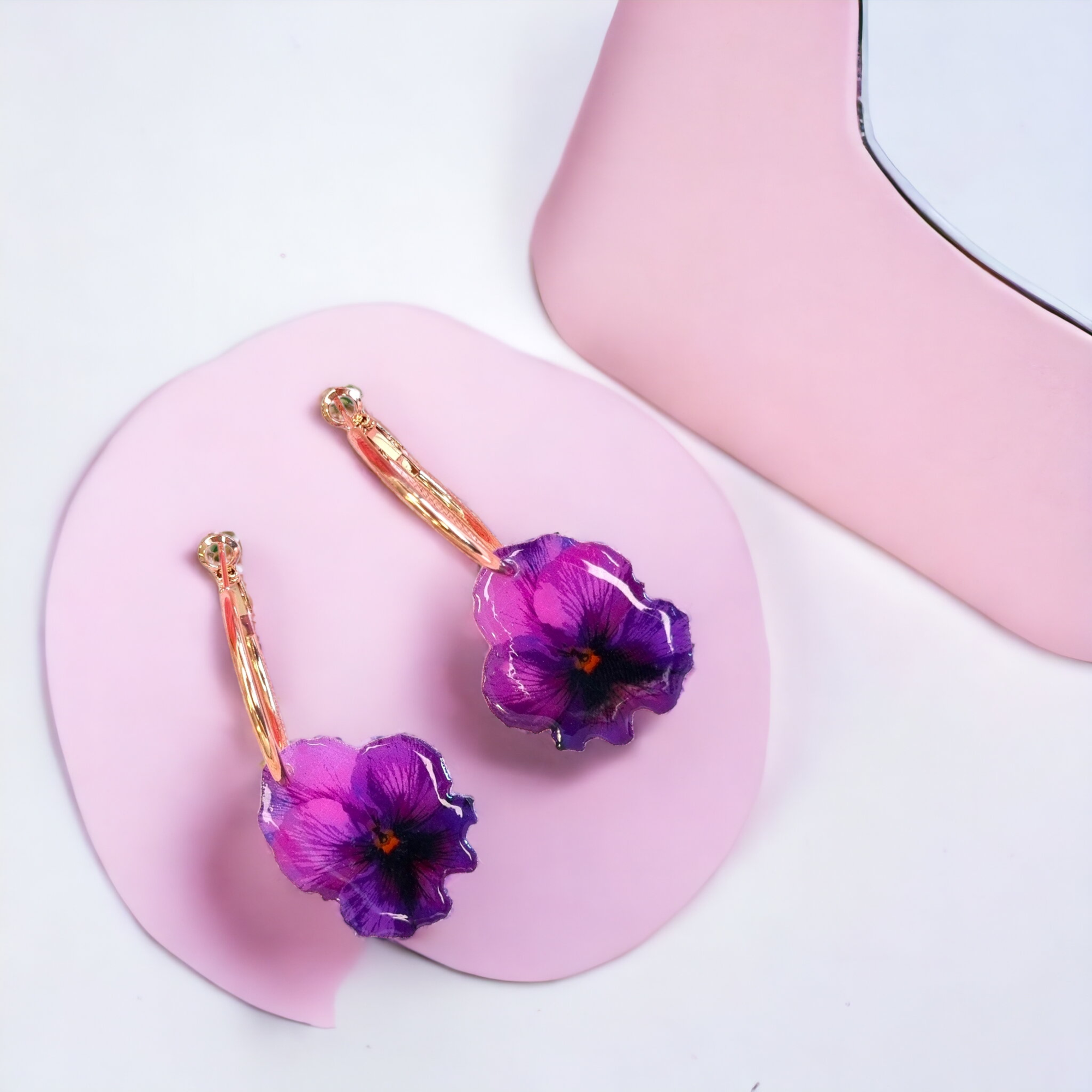 Deep Purple Pansy Flower Earrings