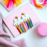 Gold Dainty White Rainbow Bead Earrings