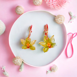 Green Orchid Flower Earrings