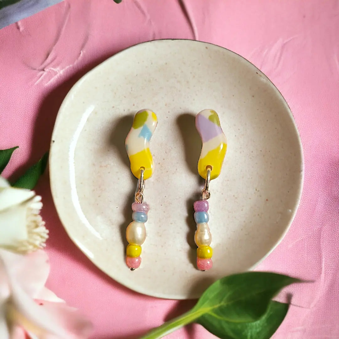 Spring Wiggle Dainty Pastel Beads Dangle Earrings