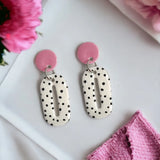 Pale pink and polkadot dangle earrings